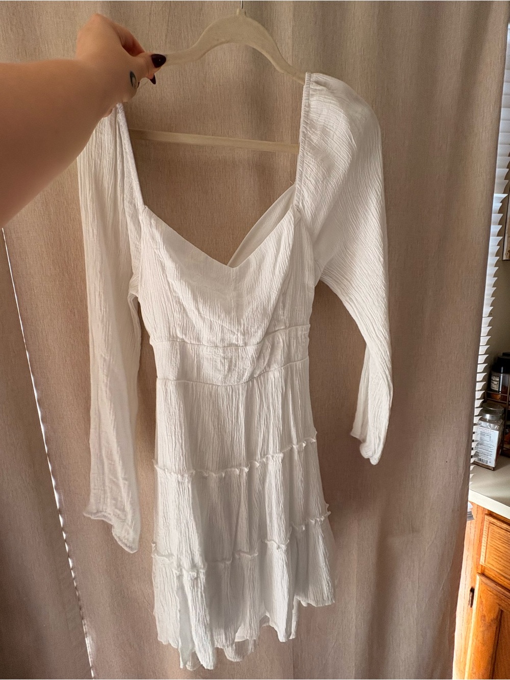 Altar'd State White Long-Sleeve Tiered Mini Dress